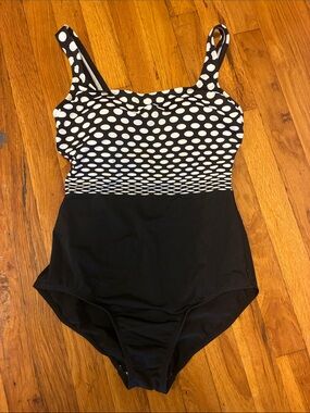Reebok Black & White Polka Dot One-Piece Swimsuit